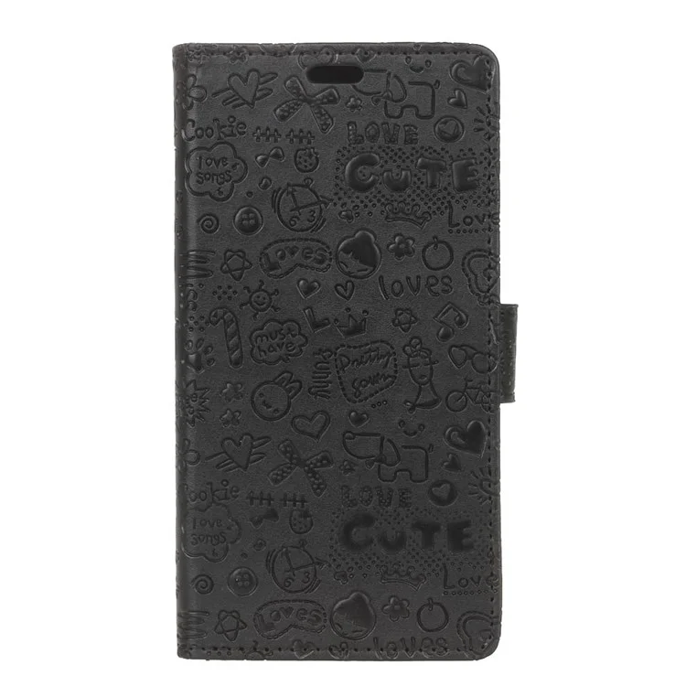Cartoon Graffiti Pattern Leather Wallet Case for Sony Xperia L2 - Black