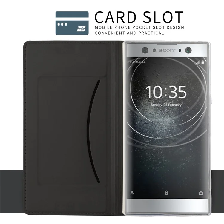 Folio Leather Card Holder Case with Stand for Sony Xperia XA2 Ultra - Black