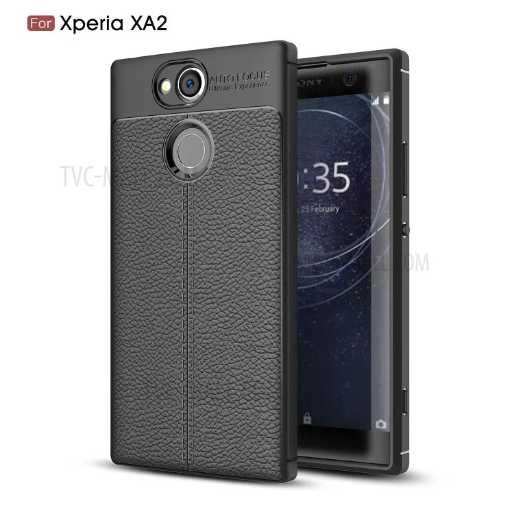 Litchi Grain Soft TPU Back Cover for Sony Xperia XA2 - Black
