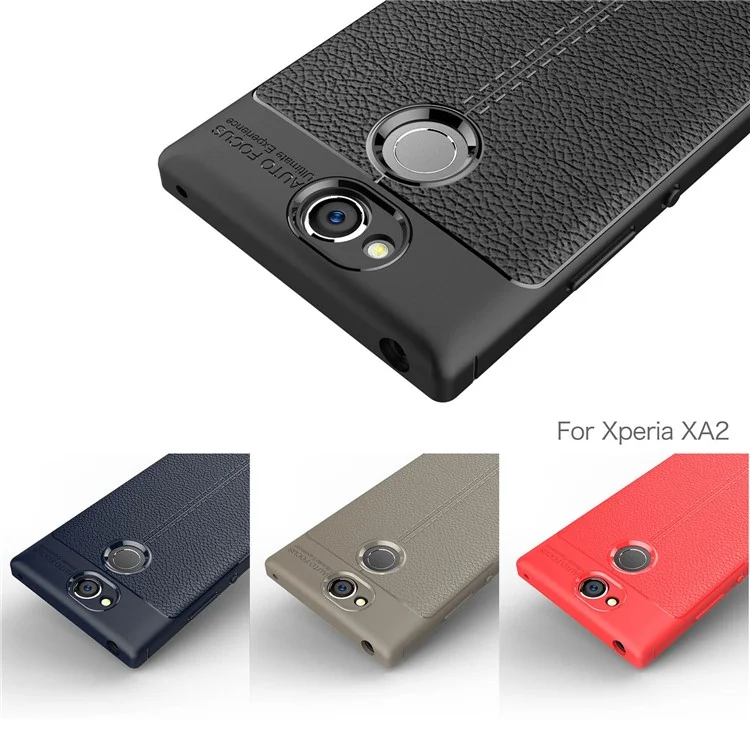 Litchi Grain Soft TPU Back Cover for Sony Xperia XA2 - Black