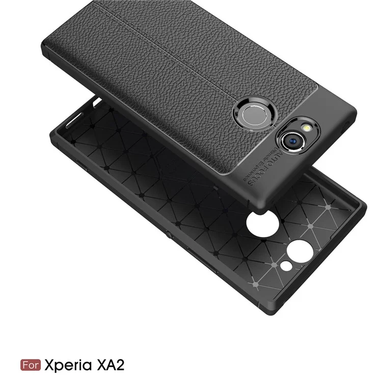 Litchi Grain Soft TPU Back Cover for Sony Xperia XA2 - Black