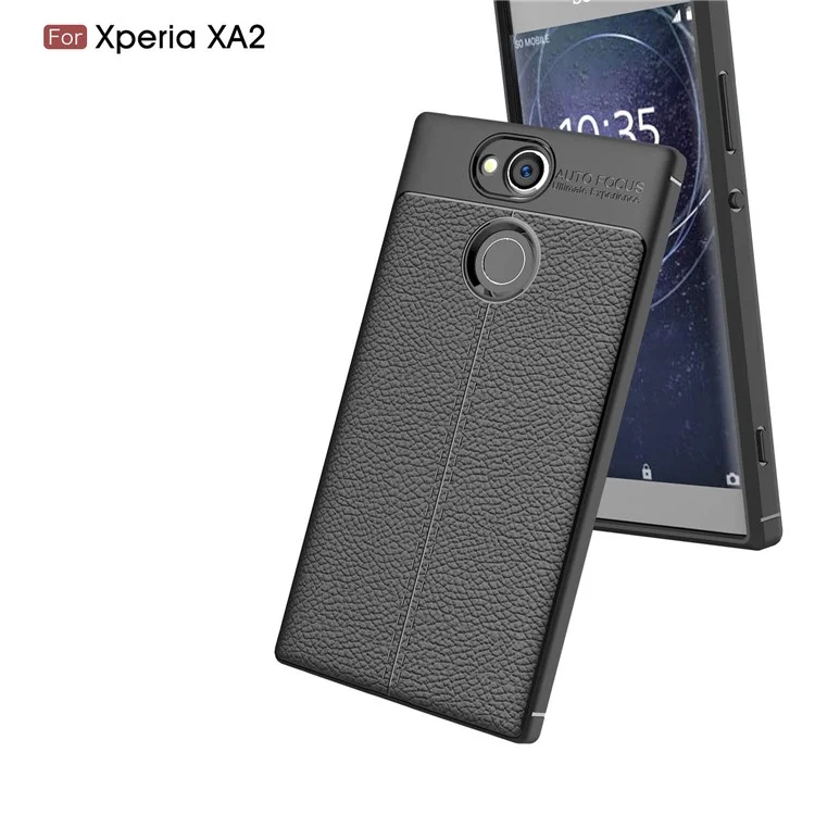 Litchi Grain Soft TPU Back Cover for Sony Xperia XA2 - Black