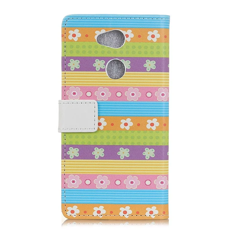 For Sony Xperia L2 Pattern Printing Wallet Flip Cell Phone Case - Colorful Stripes and Flowers
