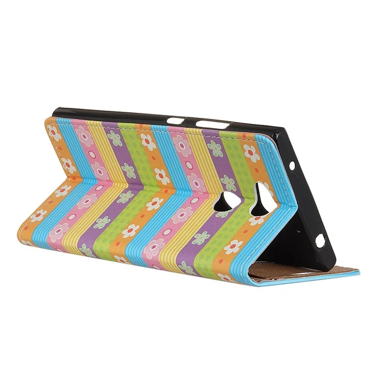 For Sony Xperia L2 Pattern Printing Wallet Flip Cell Phone Case - Colorful Stripes and Flowers