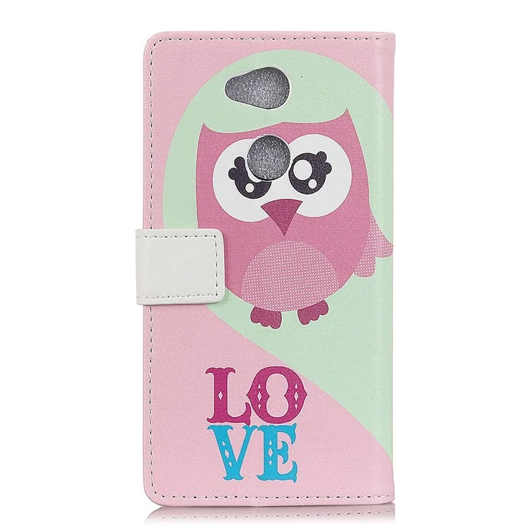 For Sony Xperia L2 Pattern Printing Wallet Leather Phone Accessory Case - Owl and Love Word