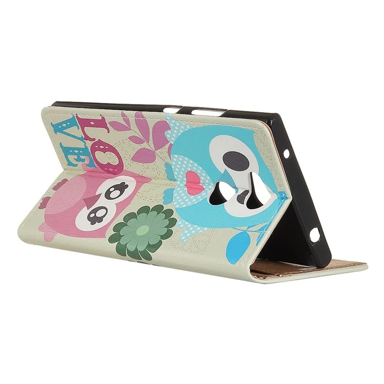 For Sony Xperia L2 Pattern Printing Leather Stand Portective Case - Owl Lovers