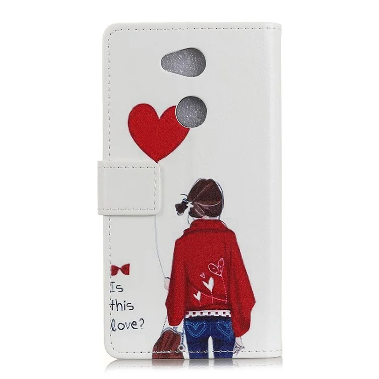 For Sony Xperia L2 Pattern Printing Wallet Leather Stand Protective Cover - Girl Holding Heart Balloon