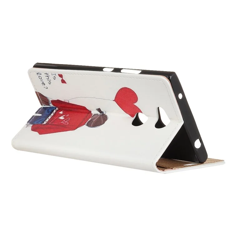 For Sony Xperia L2 Pattern Printing Wallet Leather Stand Protective Cover - Girl Holding Heart Balloon