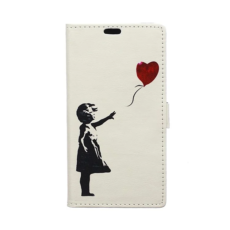 For Sony Xperia L2 Pattern Printing Leather Flip Stand Case Protector - Girl Releasing Balloon