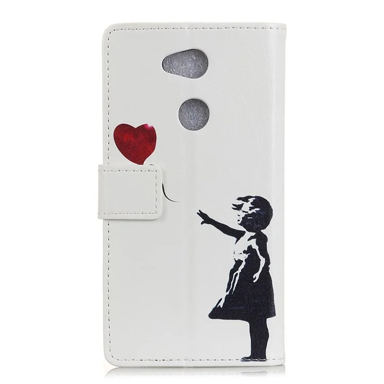 For Sony Xperia L2 Pattern Printing Leather Flip Stand Case Protector - Girl Releasing Balloon