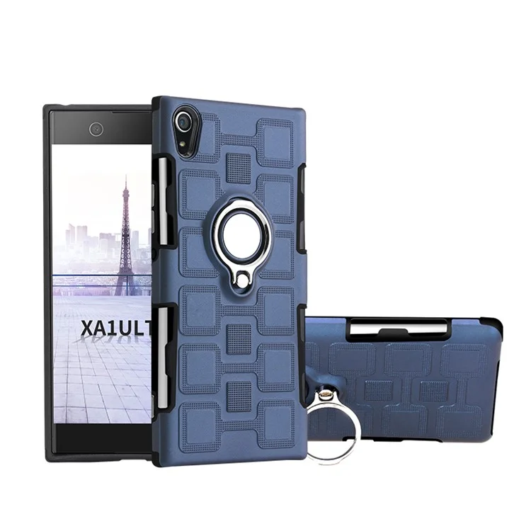 Geometric Pattern Magnetic Car Mount Ring Holder TPU PC Hybrid Case for Sony Xperia XA1 Ultra - Dark Blue
