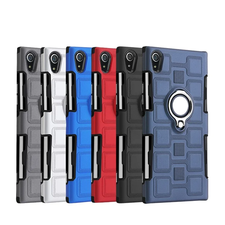 Geometric Pattern Magnetic Car Mount Ring Holder TPU PC Hybrid Case for Sony Xperia XA1 Ultra - Dark Blue