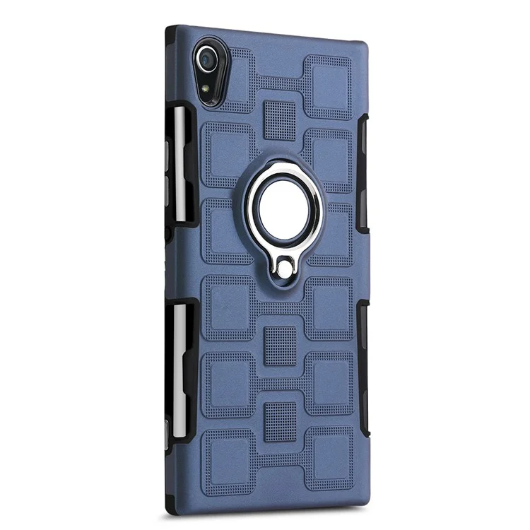 Geometric Pattern Magnetic Car Mount Ring Holder TPU PC Hybrid Case for Sony Xperia XA1 Ultra - Dark Blue