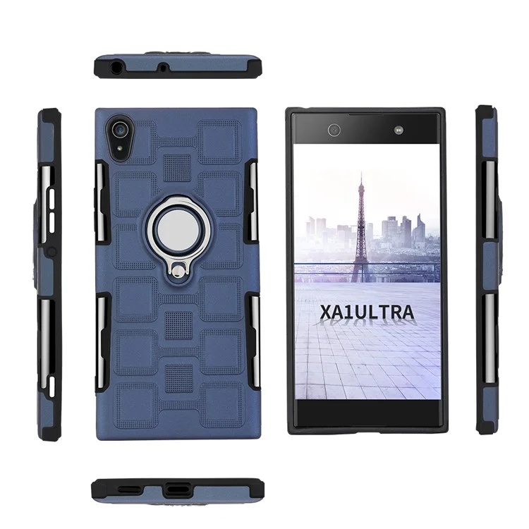 Geometric Pattern Magnetic Car Mount Ring Holder TPU PC Hybrid Case for Sony Xperia XA1 Ultra - Dark Blue