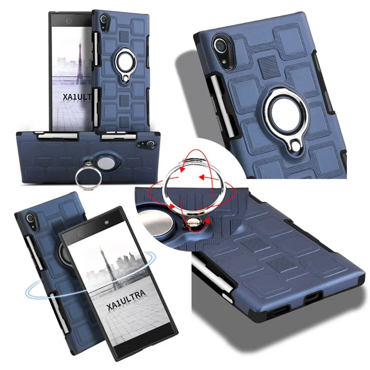 Geometric Pattern Magnetic Car Mount Ring Holder TPU PC Hybrid Case for Sony Xperia XA1 Ultra - Dark Blue