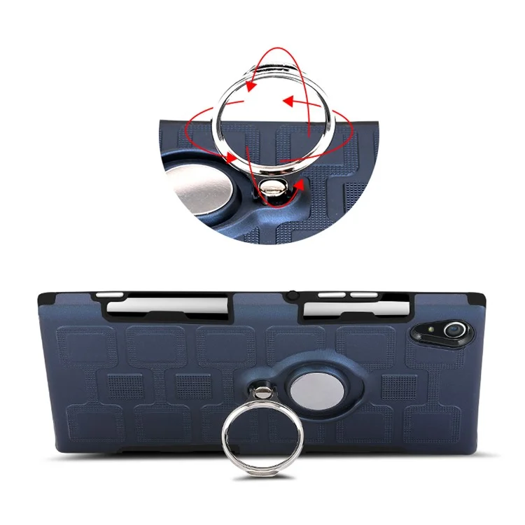 Geometric Pattern Magnetic Car Mount Ring Holder TPU PC Hybrid Case for Sony Xperia XA1 Ultra - Dark Blue