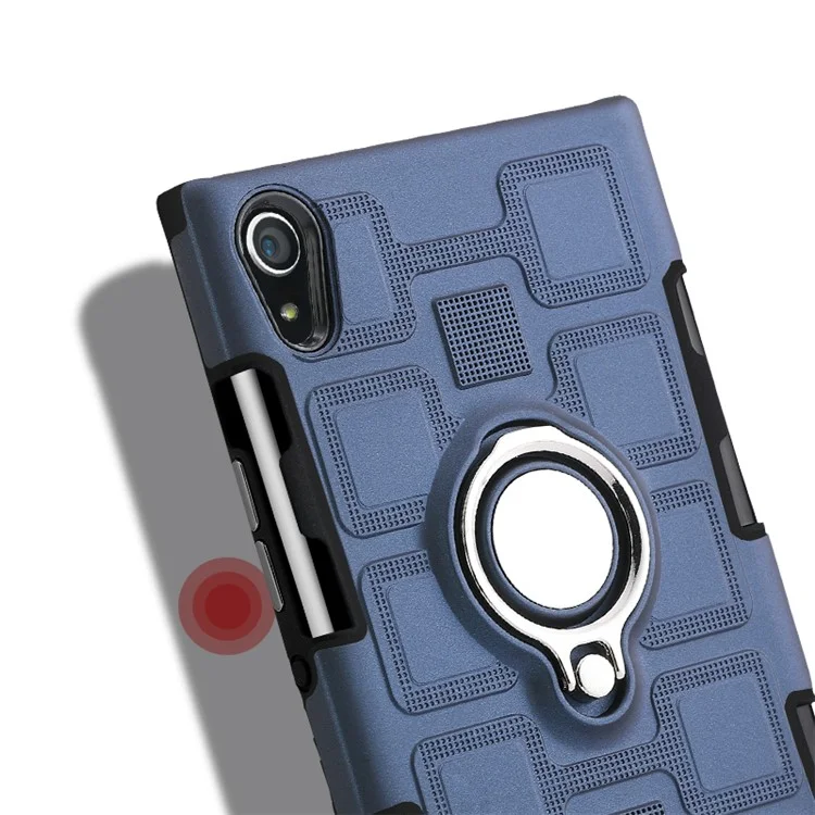 Geometric Pattern Magnetic Car Mount Ring Holder TPU PC Hybrid Case for Sony Xperia XA1 Ultra - Dark Blue