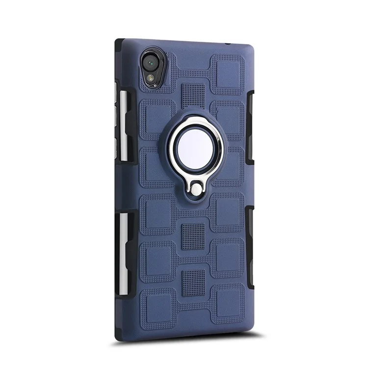 Geometric Pattern Magnetic Car Mount Ring Holder TPU PC Hybrid Case for Sony Xperia L1 - Dark Blue
