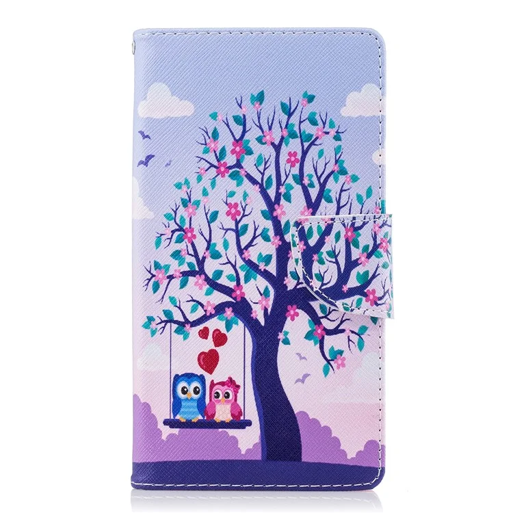 Pattern Printing Wallet Leather Phone Casing for Sony Xperia L2 - Two Swinging Owls