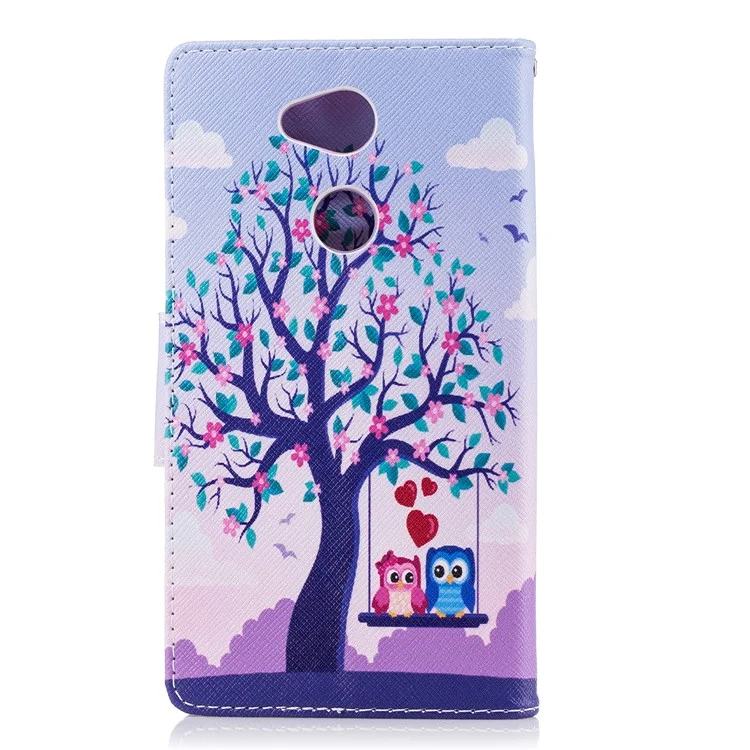 Pattern Printing Wallet Leather Phone Casing for Sony Xperia L2 - Two Swinging Owls