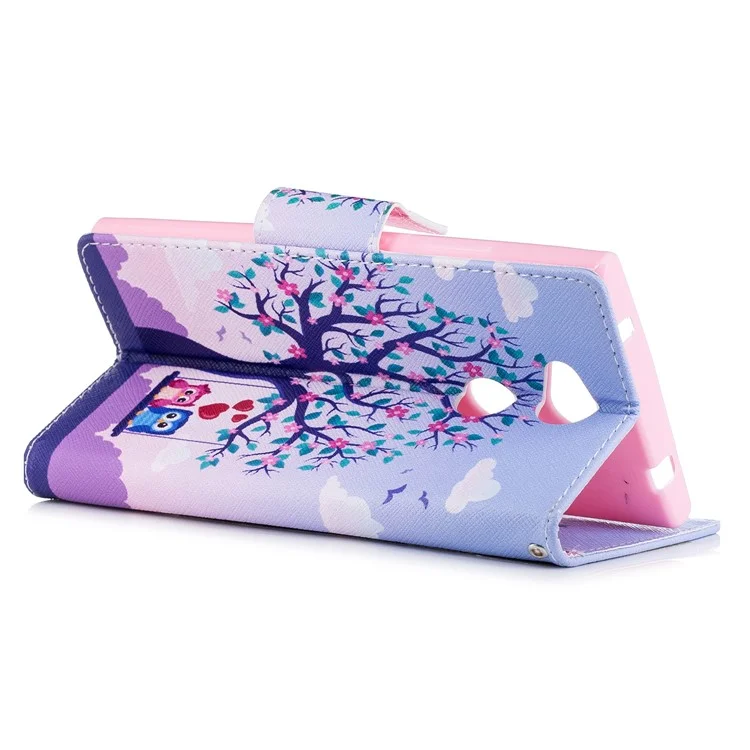 Pattern Printing Wallet Leather Phone Casing for Sony Xperia L2 - Two Swinging Owls