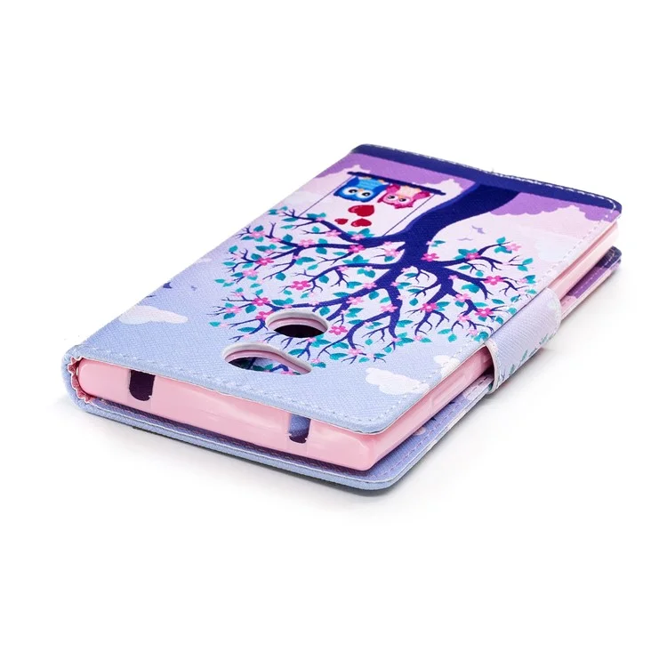 Pattern Printing Wallet Leather Phone Casing for Sony Xperia L2 - Two Swinging Owls