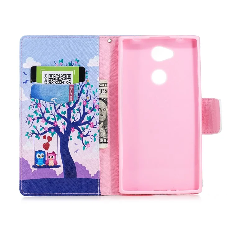 Pattern Printing Wallet Leather Phone Casing for Sony Xperia L2 - Two Swinging Owls