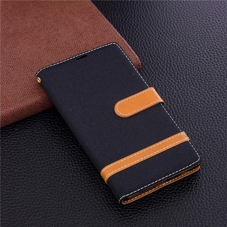 Jeans Cloth Skin Wallet Stand Leather Case with Strap for Sony Xperia L2 - Black