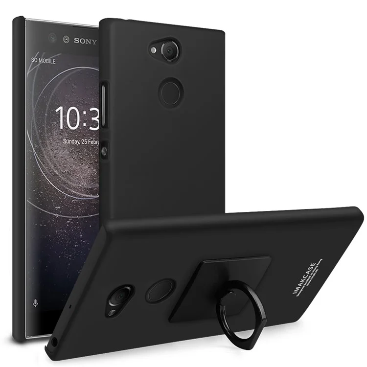 IMAK Cowboy Shell Matte Hard Back Case with Ring Stand + Screen Film for Sony Xperia XA2 Ultra - Metal Black