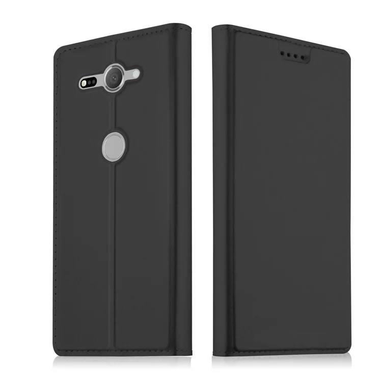 Auto-absorbed Leather Card Holder Stand Case for Sony Xperia XZ2 Compact - Black