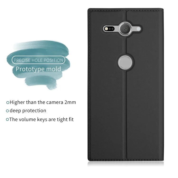 Auto-absorbed Leather Card Holder Stand Case for Sony Xperia XZ2 Compact - Black