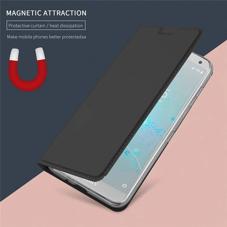 Auto-absorbed Leather Card Holder Stand Case for Sony Xperia XZ2 Compact - Black