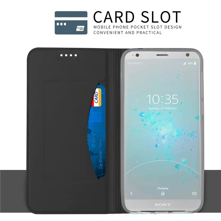 Auto-absorbed Leather Card Holder Stand Case for Sony Xperia XZ2 Compact - Black