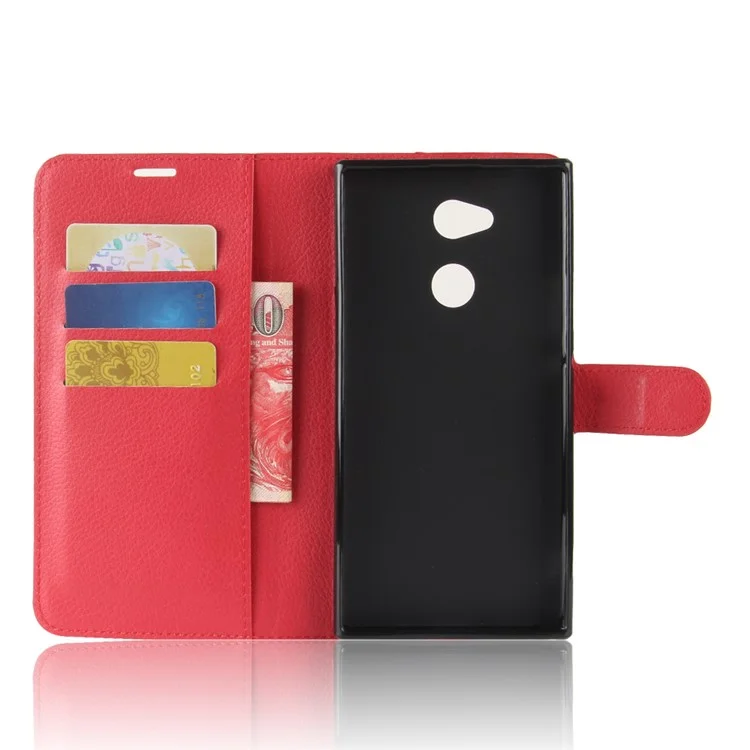 Litchi Grain Wallet Stand Leather Shell for Sony Xperia XA2 Ultra - Red