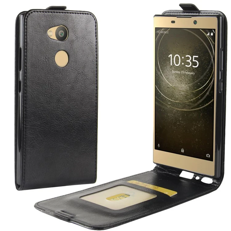 Crazy Horse Vertical Leather Card Holder Case for Sony Xperia L2 - Black