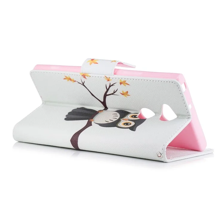 For Sony Xperia XA2 Ultra Patterned PU Leather Stand Wallet Case - An Owl Standing on Branch