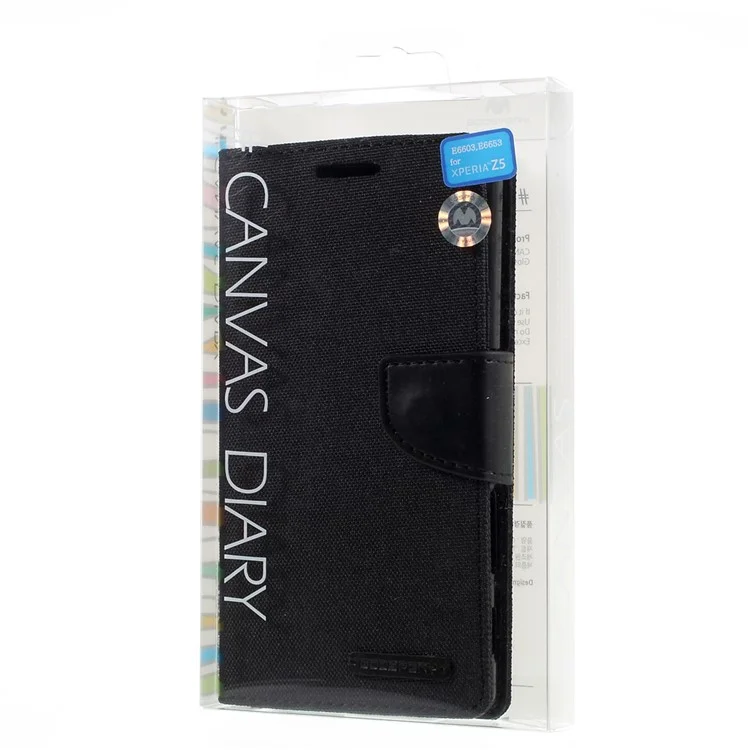 MERCURY GOOSPERY Canvas Wallet Leather Case for Sony Xperia Z5 / Z5 Dual - Black