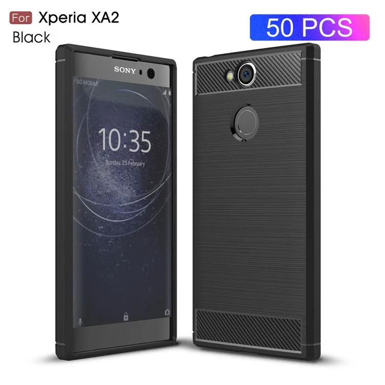 50Pcs/Set Carbon Fiber Texture Brushed TPU Phone Case for Sony Xperia XA2 - Black