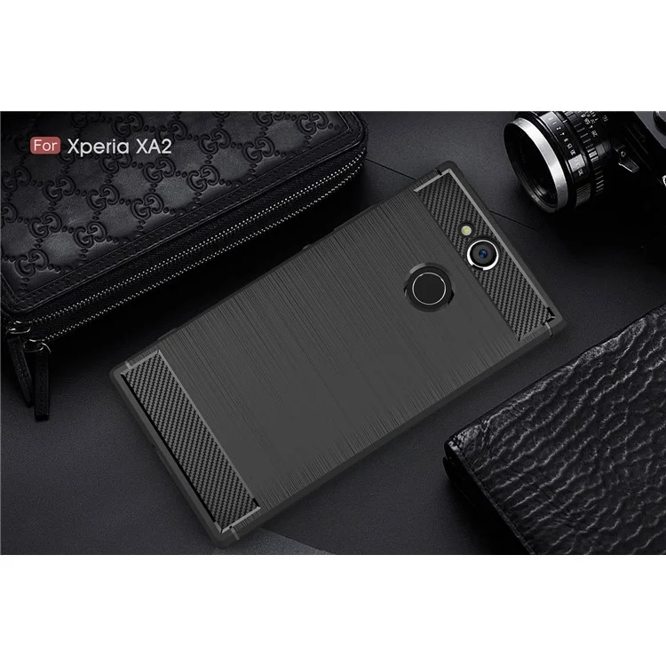 50Pcs/Set Carbon Fiber Texture Brushed TPU Phone Case for Sony Xperia XA2 - Black