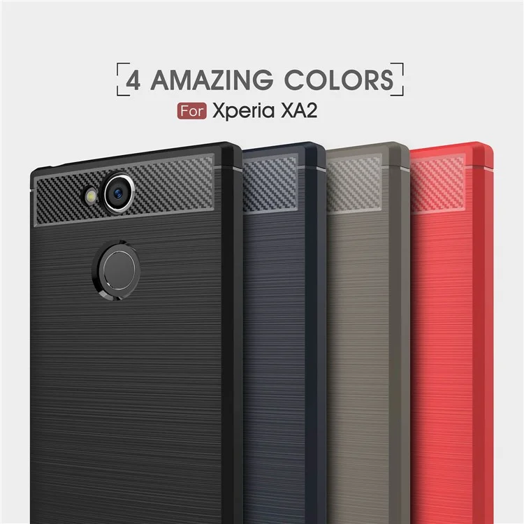 50Pcs/Set Carbon Fiber Texture Brushed TPU Phone Case for Sony Xperia XA2 - Black
