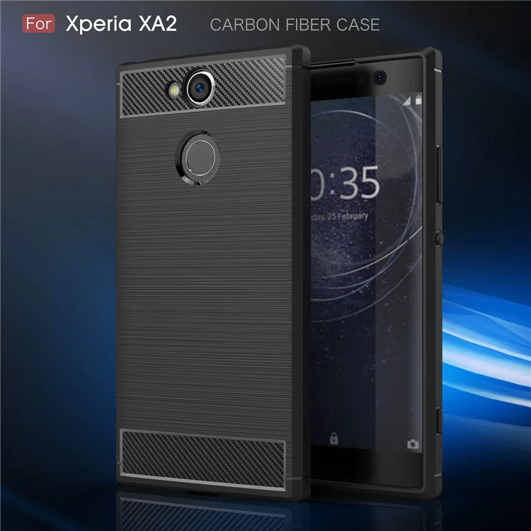 50Pcs/Set Carbon Fiber Texture Brushed TPU Phone Case for Sony Xperia XA2 - Black