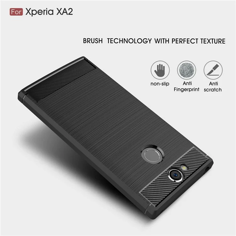 50Pcs/Set Carbon Fiber Texture Brushed TPU Phone Case for Sony Xperia XA2 - Black