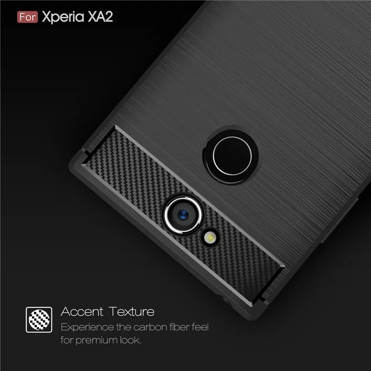 50Pcs/Set Carbon Fiber Texture Brushed TPU Phone Case for Sony Xperia XA2 - Black