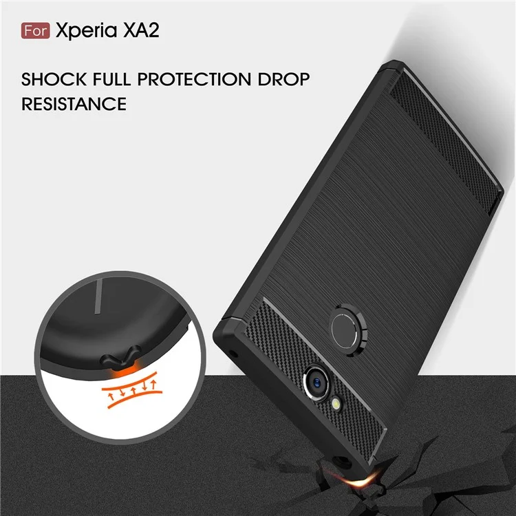 50Pcs/Set Carbon Fiber Texture Brushed TPU Phone Case for Sony Xperia XA2 - Black