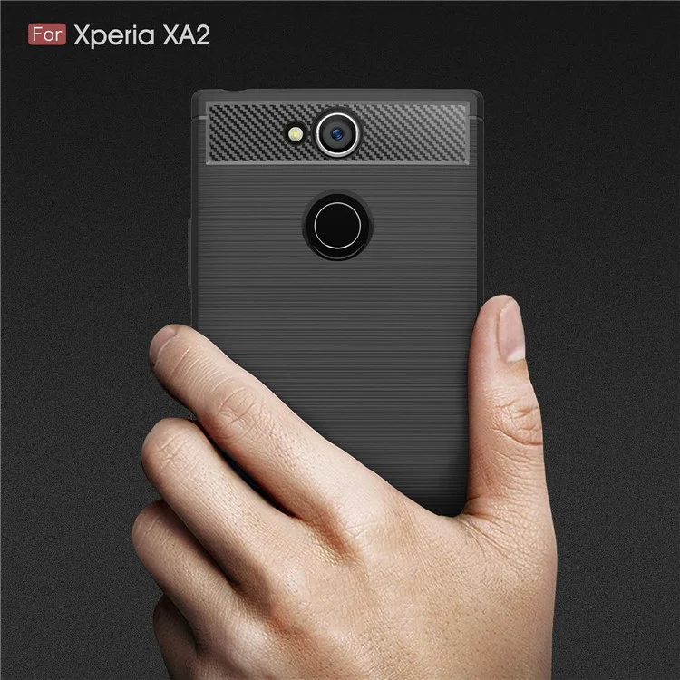 50Pcs/Set Carbon Fiber Texture Brushed TPU Phone Case for Sony Xperia XA2 - Black