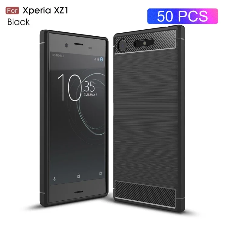 50Pcs/Set Carbon Fiber Texture Brushed TPU Mobile Cover for Sony Xperia XZ1 - Black