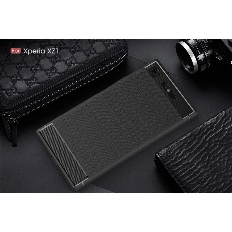 50Pcs/Set Carbon Fiber Texture Brushed TPU Mobile Cover for Sony Xperia XZ1 - Black