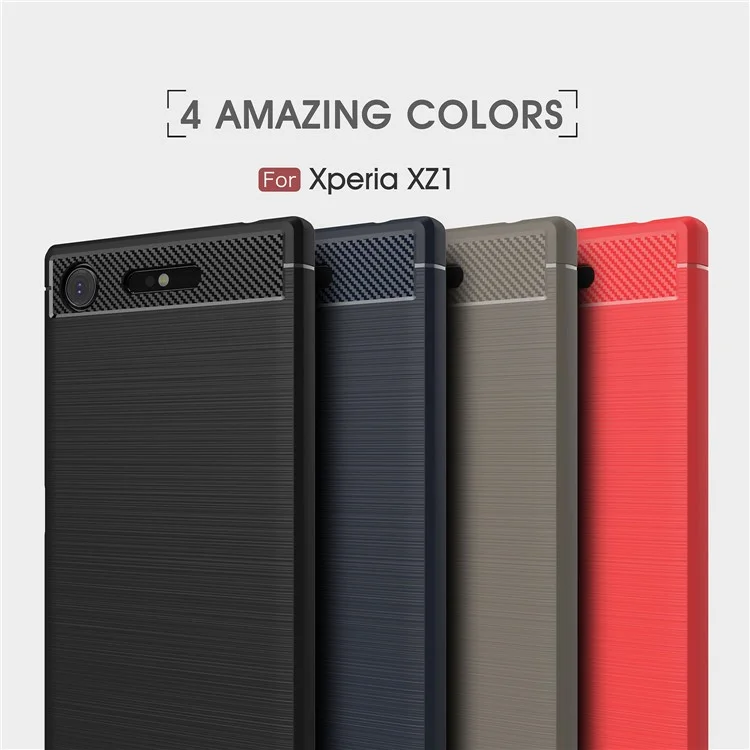 50Pcs/Set Carbon Fiber Texture Brushed TPU Mobile Cover for Sony Xperia XZ1 - Black