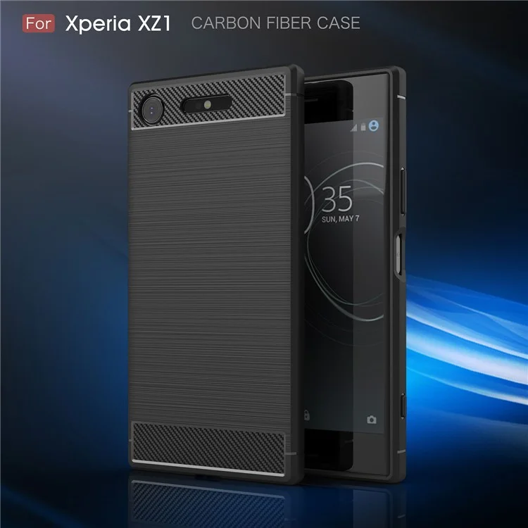 50Pcs/Set Carbon Fiber Texture Brushed TPU Mobile Cover for Sony Xperia XZ1 - Black