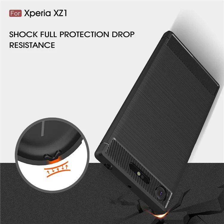 50Pcs/Set Carbon Fiber Texture Brushed TPU Mobile Cover for Sony Xperia XZ1 - Black